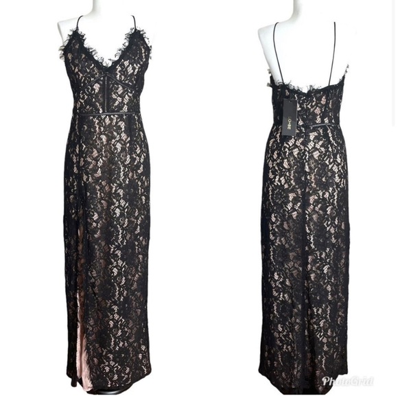 NWT Do+Be White Lace Maxi Dress w/ Spaghetti Straps, Slit, & Blush Pink Liner - Picture 16 of 16